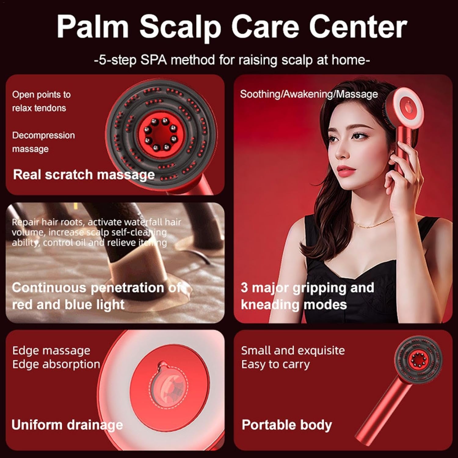 Electric Scalp Massager, Hair Oil Applicator, Scalp Massager Tool, 3 Modes Massager, Blue/Red Light Massager, Vibrating Hair Brush, Scalp Tool, Relaxing Scalp Massager for Women Men