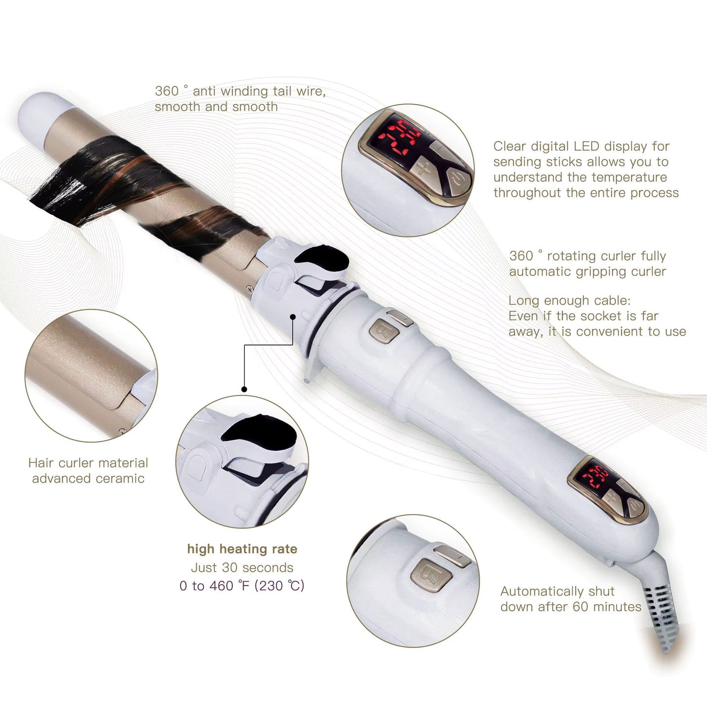 2024 Best Hair Curling Wand 28Mm Automatic Rotating Curling Iron for Professional Big Waves and Inward Curls