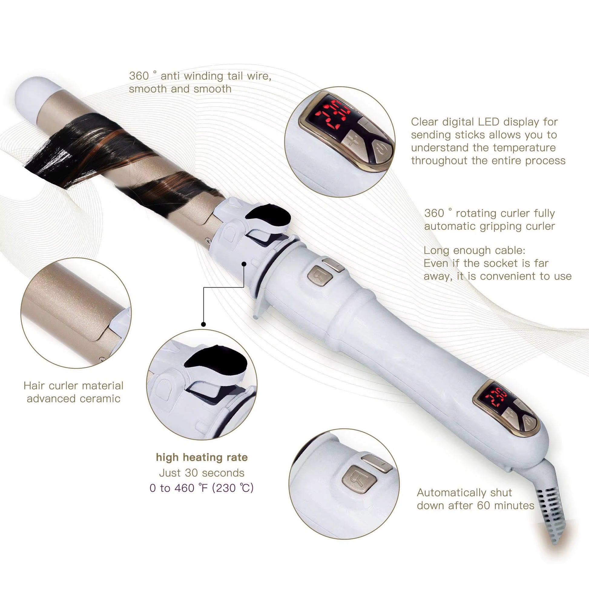2024 Best Hair Curling Wand 28Mm Automatic Rotating Curling Iron for Professional Big Waves and Inward Curls